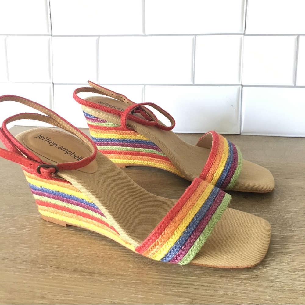 Jeffrey Campbell On-Board Rainbow Espadrille Wedge Sandal Sz 7.5 NWT